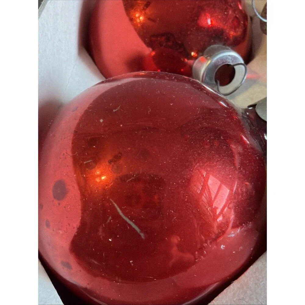 Vintage Noelle Christmas Tree Ornaments – Set of 12 Red Glass Balls w/ Box